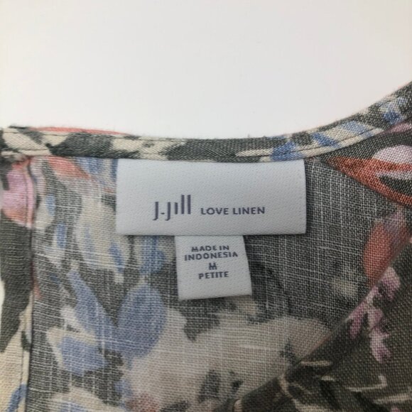 J Jill Love Linen Floral Dress Petite Size PM 100% Linen Green Pockets - Picture 8 of 10
